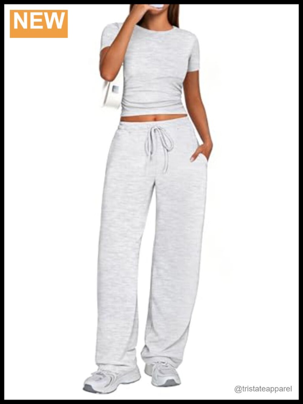 Womens 2 Piece Lounge Set Cotton Spandex Wide Leg Crop Top Sweatsuit